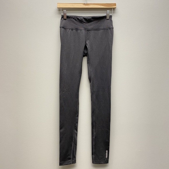 Reebok Active Leggings Size XS Midrise Charcoal Gray Logo Full Length Athletic - Picture 2 of 7